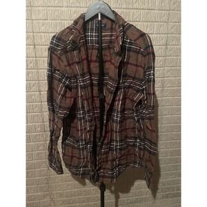 Croft & Barrow Plaid Long Sleeve Button Up Shirt Men's XL Brown Red White